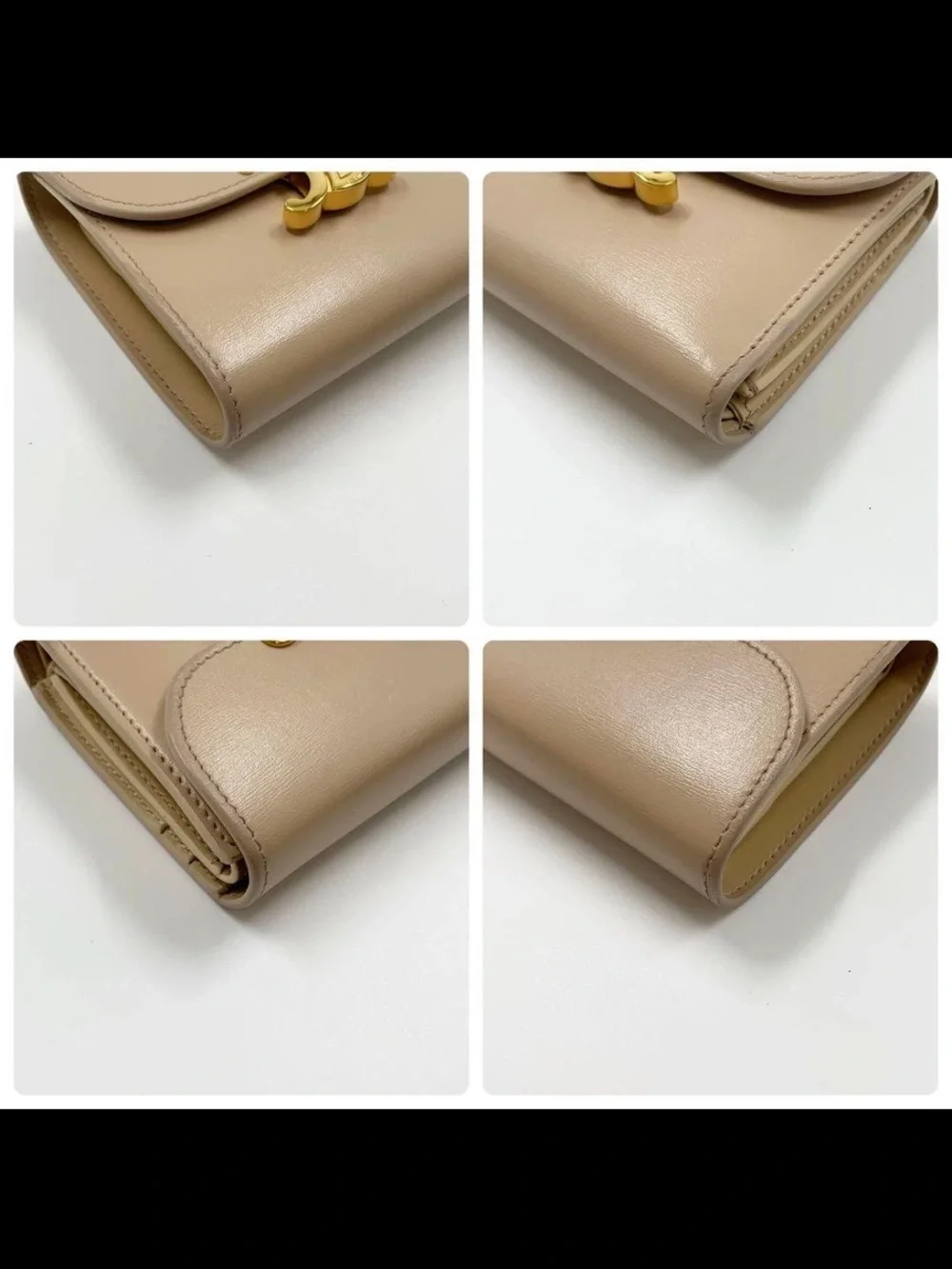 CELINE Small Triomphe Wallet in Light Beige with Gold Hardware